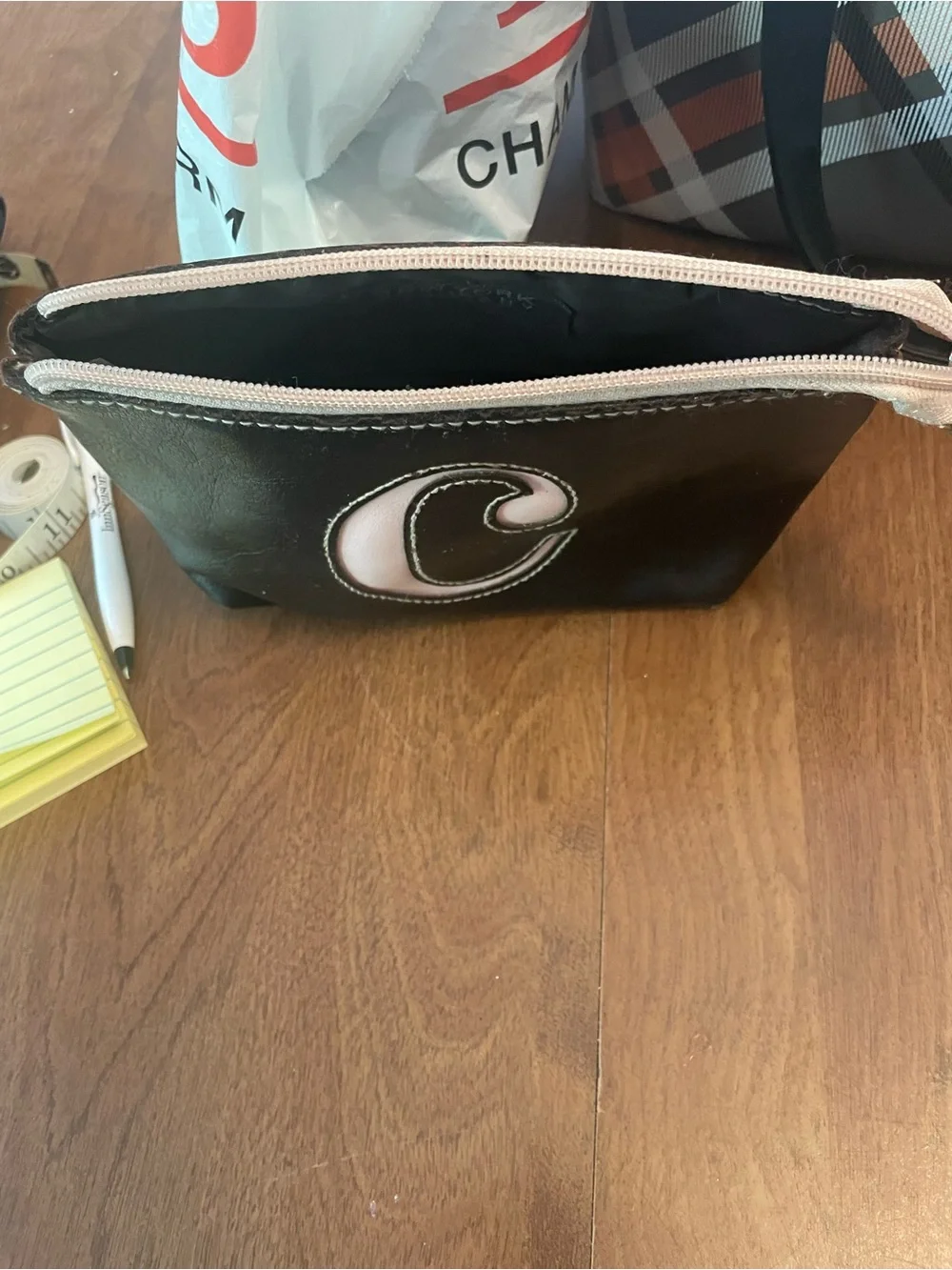 Black and Pink C' Wristlet Cosmetic Bag